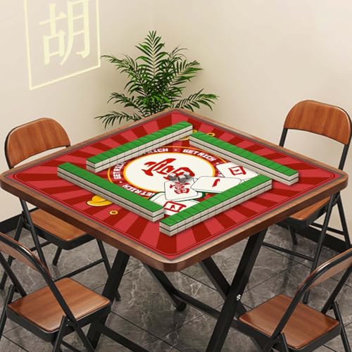 Mahjong Mat, Non-Slip Noise Reducing Game Mat, 31.5 Inch Mahjong Table Mat,Mahjong Mat with Cloth Bag and Carton Storage,Suitable for Mahjong, Dominoes, Solitaire and Other Games. (Rich-Red) - color: Rich-red
