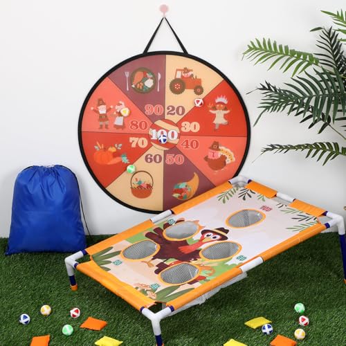 HyDren 22 Pcs Fall Thanksgiving Bean Bag Toss Game for Kids Adults Fall Festival Party Games Turkey Pumpkin Dart Board with Balls Corn Hole Games Set for Family Party Indoor Outdoor Yard Activity