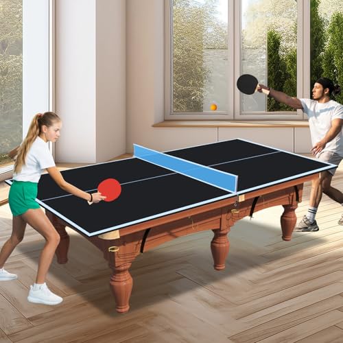 8ft Ping Pong Conversion Top, Ping Pong Table Conversion Tops, Foldable Portable Table Tennis Table Top, Table Tennis Conversion Top for Home Office Dorm, Ping Pong Top for Pool Table, Black Mid-Size