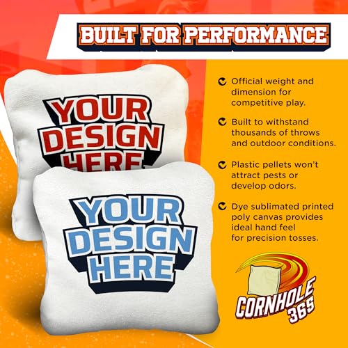 Cornhole365 Stick & Slide Custom Cornhole Bags - Personalized Dye-Sub Duck Canvas, Pellets Resin Filling, Double-Stitched, Durable & Weather-Resistant - For Beginner to Pro Cornhole Players - Set of 8