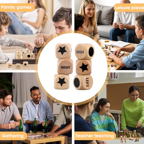 15 Pcs Left Right Center Game Dice 16mm Wooden Dice with Drawstring Bag Standard Size 6 Sided for Left Right Center Game Dices Accessorie Family Indoor Outdoor Travel Easy to Store and Carry
