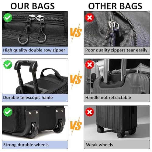Bowling Bag with Wheels Double Roller 2 Ball Bowling Separate Shoe Compartment and Oversized Accessory Pocket, 36.6" Extendable Handle. - color: BLK