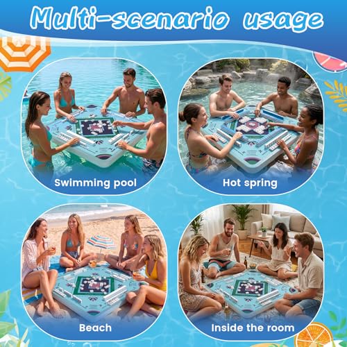 Floating Mahjong Table for Pool 31.5×31.5, Swimming Pool and Hot Tub Float Board for Mahjong,Card Game, Adults Pools Game Tray for Mahjong, Card Game, Scrabble, Dominoes & Poker, Floating Mahjong Mat