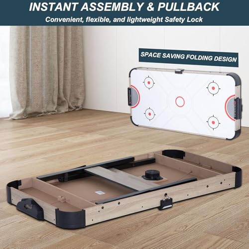 Novastra 58 Inch Folding Air Hockey Table, Foldable Sports Hockey Game Set with 2 Pucks and 2 Pushers, Powerful Motor Table for Adults Kids Family Home Game Room