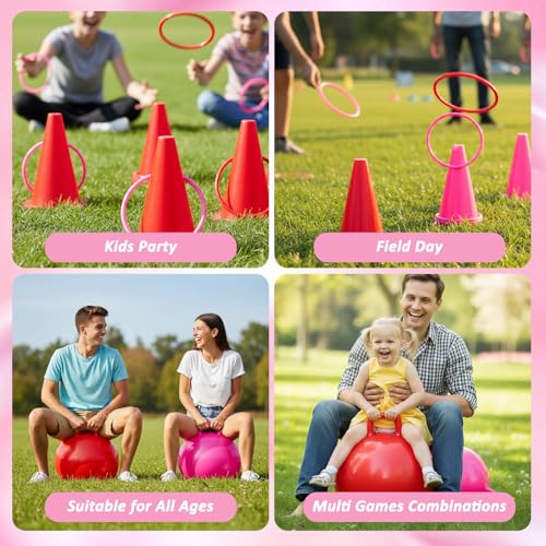 Sotiff 55 Pcs Valentine's Day Games for Kids Carnival Activity Galentine Games with Hopper Balls, Ring Toss, Bean Bags, Egg Spoon Relay Race for Classroom Indoor Outdoor Family Party Yard Supplies