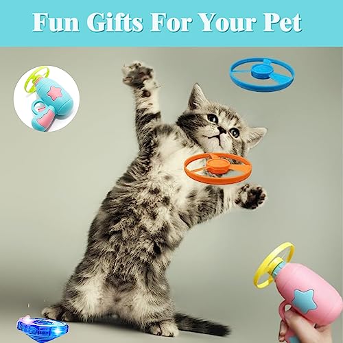 Cat Fetch Toy, Interactive Flying Cat Toy with 1 Light Up Spinning Tops, 1 LED Propellers and 4 Flying Propellers,Kitten Tracks Toy for Training Hunting Chasing(Blue) - color: Blue