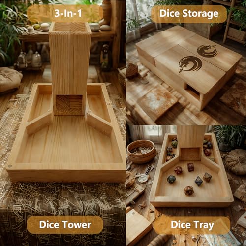 Wooden Dice Tower DND Dice Roller with Tray Portable Magnetic Die Roller Castle for Dungeons and Dragons, Board Game, D&D Tabletop Game and RPG Games