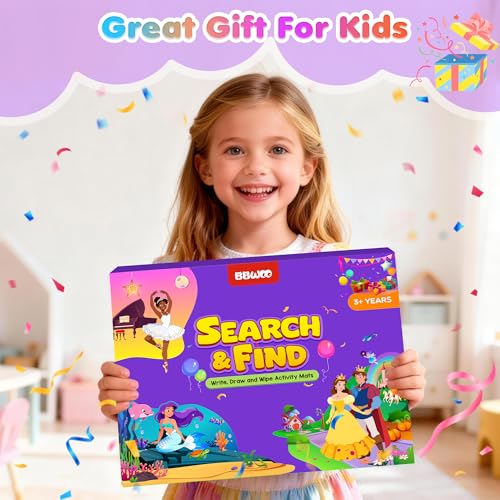 Search and Find Activity Books for Kids Ages 3-5, 2 In 1 Princess Preschool Educational Seek Game Coloring Books, Travel Games Toys for Car Airplane, Road Trip Activities for Kids, Birthday Gifts - style: Princess, Girl