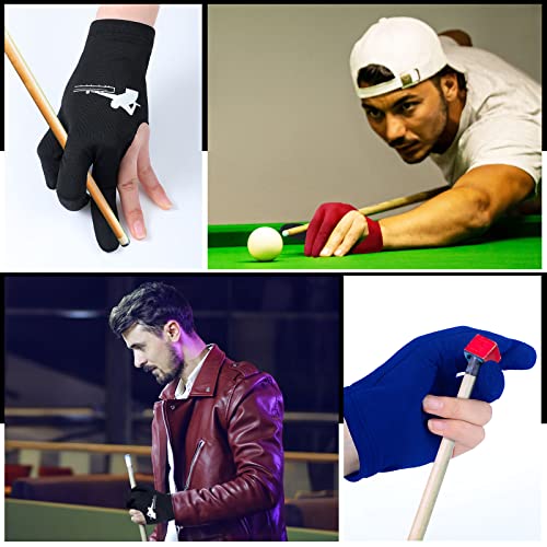 Giegxin 20 Pcs Billiard Pool Gloves Three Fingers Billiard Shooters Gloves Snooker Left and Right Hand Universal Cue Sports Accessories for Women Men - color: Red, Black, Blue