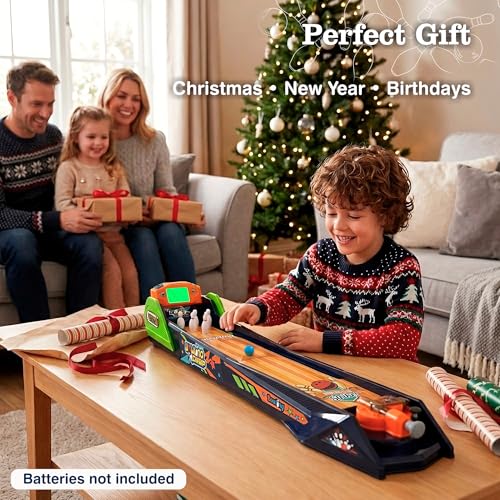 Bowling Game — Electronic Tabletop Arcade Game with LCD Auto Scoring, Lights & Sound, Spring-Loaded Launcher & 1-2 Player Modes — Mini Bowling Set for Kids - style: Bowling
