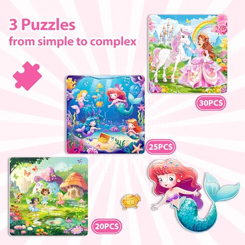 Princess Magnetic Mermaid Puzzles for Toddlers 3-5 Girls, 20-25-30 Pieces, Ages 4-6, Travel Entertainment Toys, Birthday Gifts - style: Girl