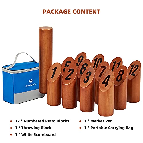 SpeedArmis Wooden Throwing Game, 12 Numbered Block Toss Games Set with Scoreboard & Carrying Case, Indoor Tailgating Bowling Yard Activity for Teens Adults Family
