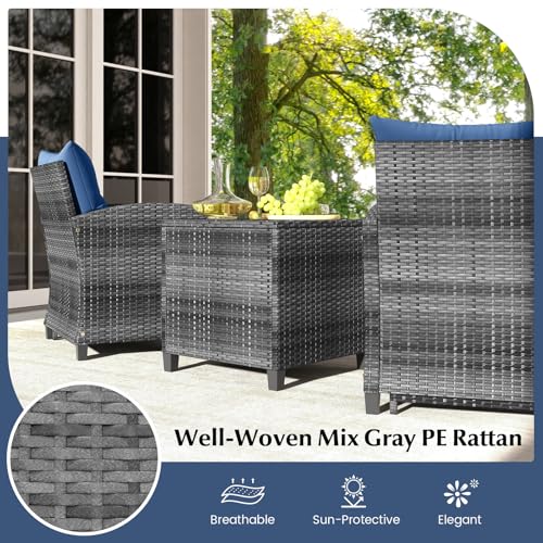 Tangkula 5 Pieces Patio Conversation Set, PE Wicker Rattan Outdoor Furniture Set with 2 Chairs, 2 Ottomans & Tempered Glass Coffee Table, Ideal for Poolside, Backyard, Lawn, Deck, Mix Grey & Navy - color: Mix Grey & Navy
