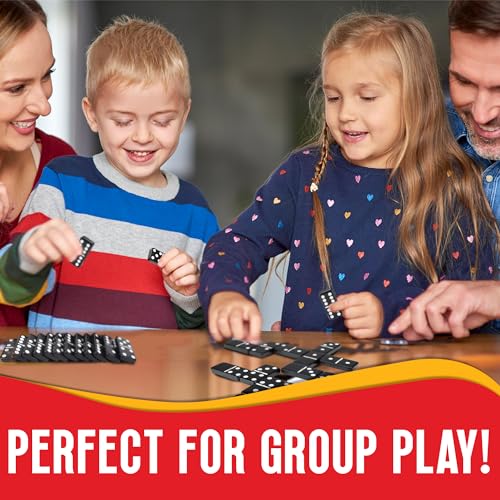 Playbees Jumbo Double Six Dominoes Set - 28 Black Classic Tiles in Faux Leather Case - Fun Educational Toy for Kids, Boys, Girls, Classroom Kit, Classic Game Night Party Favors Set, Travel-Friendly - size: Black, style: Classic