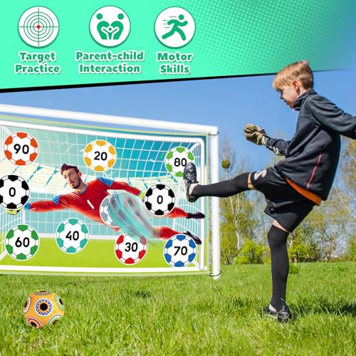 π«ππͺππππ Toy Soccer Ball Game Set for Kids ages 3-6, Indoor Outdoor Backyard Toss Soccer with 2 Sticky Balls & Foldable Fabric Goals, Football Sports Toy Gifts for 3 4 5 6 Years Old Boys Girls