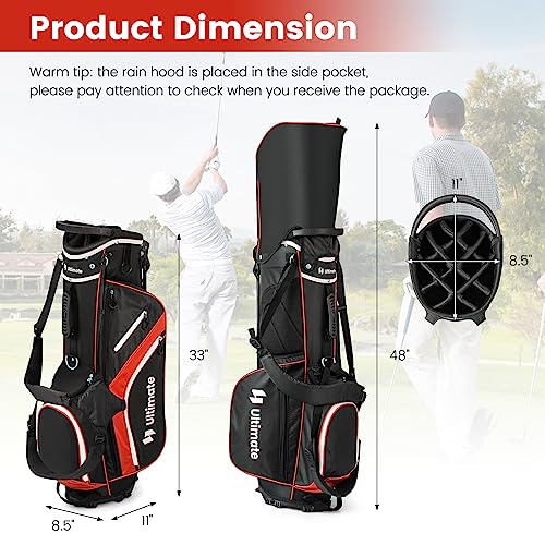 KOTEK Golf Stand Bag, 14 Way Top Divider Golf Club Bag with Cooler, 6 Zippered Pockets, Rain Hood, Adjustable Dual Shoulder Straps & Umbrella Holder, Lightweight Golf Bag for Men Women - color: Red
