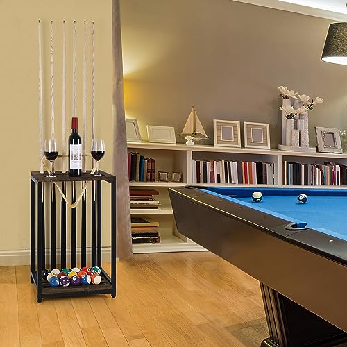 smusei Pool Cue Rack Wood Billiard Stick Holder Pool Table Accessories for Billiard Room Game Room Club Holds 6 Cues, Floor Stand, Deep Brown - color: Deep Brown