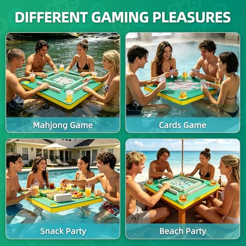 Floating Mahjong Table for Pool, No Assembly EVA Water Game Table Tray, Portable Swimming Pool Hot Tub Floating Board Game Table for Adults, Card Poker Domino Mahjong Game Summer Party Supplies - color: Green