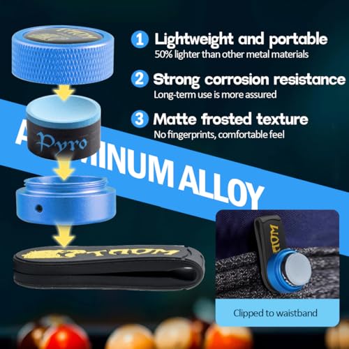 TAOM Upgrade Pool Chalk Holder Round Shaped Practical Tool Billiards Accessories Magnetic Mini Chalk Tip Case Container Round Box Billiards,Cue Tip Tool Scuffer Shaper - color: 1-Gift Set-Blue with Pyro Blue