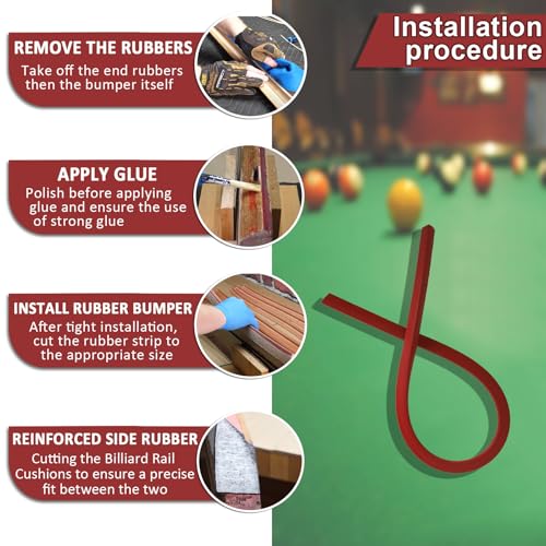 Podoy 8ft Pool Table Replacement Kit, Pool Table Bumpers (Set of 6) with Felt Cloth/Cushion Facings (Set of 12) for Billiard Rail Rubber Bumpers Home & Pro Use Billiard Rail & Pocket Accessories - color: RED WITHOUT CLOTH