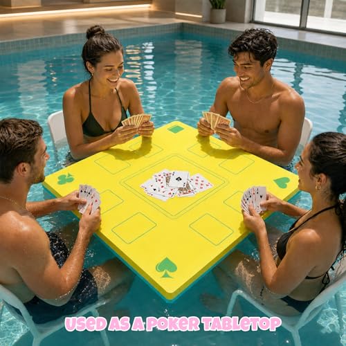 Floating Mahjong Table for Pool - Double-Sided Water Game Tray with Mahjong & Poker Card Playing Surfaces, Swimming Pool and Hot Tub Floating Board for Adults, Lake, Beach