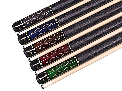 ASKA Set of 5 Pool Cue Sticks 58", 2-Piece Construction, 5/16x18 Joint, Hard Rock Canadian Maple, 13mm Hard Glued On Tip, Mixed Weights and Colors, Choice of Style - style: L22