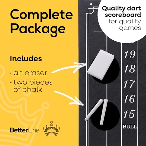 Large Professional Scoreboard Chalkboard for Cricket and 01 Darts Games - 15.5" x 9" Inch (39.3 x 22.9 cm) - Black Board - Eraser and 2 Chalk Pieces Included - by BetterLine