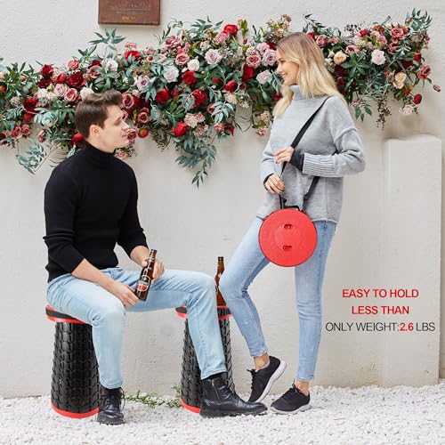 ALEVMOOM Telescoping Stool with Thick Cushion, H18.1“ D10.24” Portable Collapsible More Sturdy Capacity 600Ib, Retractable Collapsible Camping Adjustable Folding Stool for Hiking Garden BBQ - color: Red