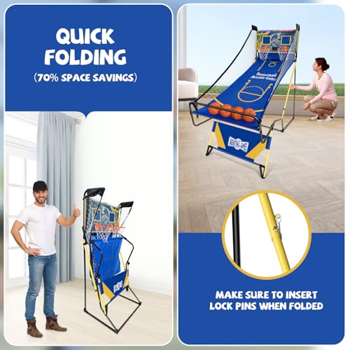 Arcade Basketball Game,Foldable Indoor Dual Basketball Scoring System with Sound Effects,Pump and Dual HoopsGame Modes for Family Game