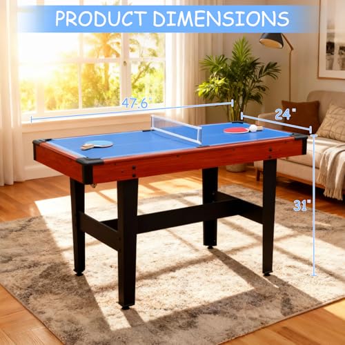 Rovibek 48" Multi Game Table Includes All Accessories, 3 in-1 Combo Game Table with Air Hockey, Pool Billiards, Ping Pong, Tabletop Games for Teens Adults Family Game Room