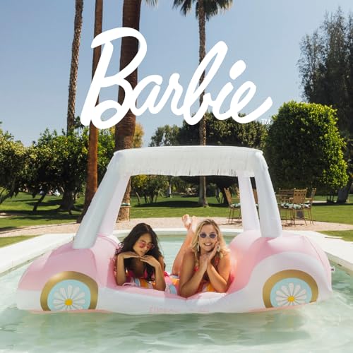 FUNBOY Giant Inflatable Luxury Golf Cart Pool Float, Two Cup Holders, Removable Fringe Shade, Float for Summer Pool Party and Entertainment - color: Barbie Golf Cart