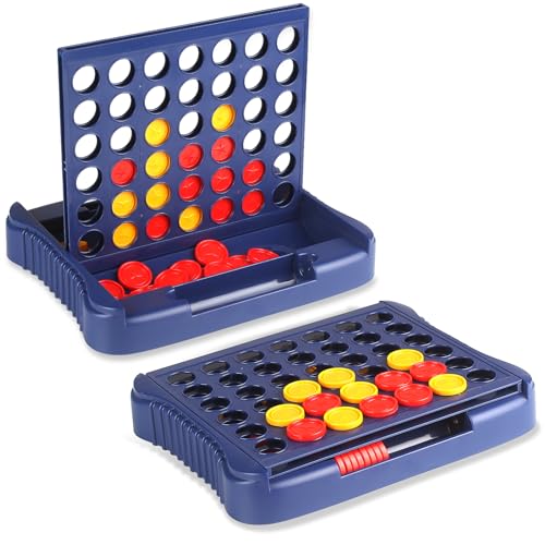 4 in a Row Connect Game, Travel Board Games for Kids Adults, Get 4 in a Row to Win - 9 x 7.4 inches(Blue) - color: Blue