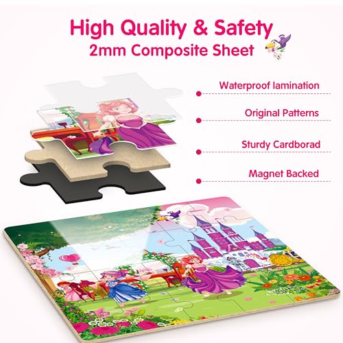 SYNARRY Unicorn Mermaid Princess Magnetic Puzzles for Toddlers 3-5 Girls, 20 Pieces Travel Puzzles for Kids Ages 4-6, Car Airplane Road Trip Activities Toys for 3 4 5 6 Year Old Girls Birthday Gifts - style: Princess Mermaid Unicorn