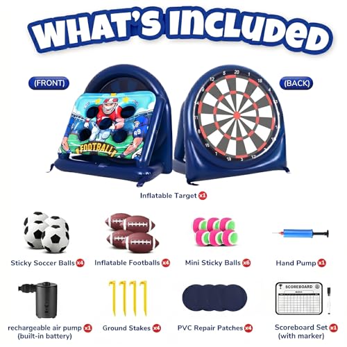 6FT Giant Football Toss & Soccer Dart Board Game, Inflatable 2-Sided Outdoor Yard Game with Pump, Backyard Carnival Party Game for Family