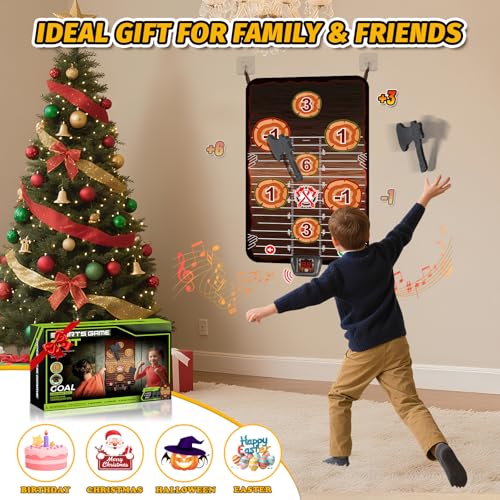 TERRAMUS Axe Throwing Target Game Set, Electronic Scoring Throwing Game Toys Gifts for Kids Age of 3-10+ Years Old Boys & Girls, Backyard Indoor & Outdoor Yard Carnival Sport Party Play Game