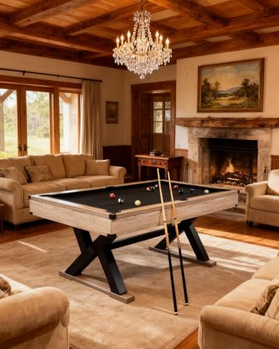 7 FT Professional Billiard Table for Home & Game Room, K-Leg Pool Table with Complete Accessories Set (2 Cues, 16 Balls, 2 Chalks, Triangle, Brush), Rustic Grey Finish, 84 x 46 x 32 Inch - color: black