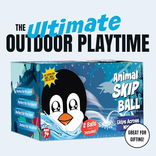 Activ Life The Ultimate Water Skip Balls, Water Bouncing Ball for Swimming Pool, Beach Toys for Friends, Family, Kids and Adults - style: Penguins