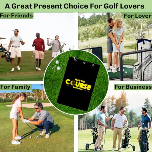 May The Course Be with You Microfiber Golf Towel with Clip, Funny Golf Accessories Gifts for Men Women Golfers Grandpa Dad, Birthday Retirement Gifts for GolfFans Golfs Lover, 16x24 Inch - color: May the Course Be With You