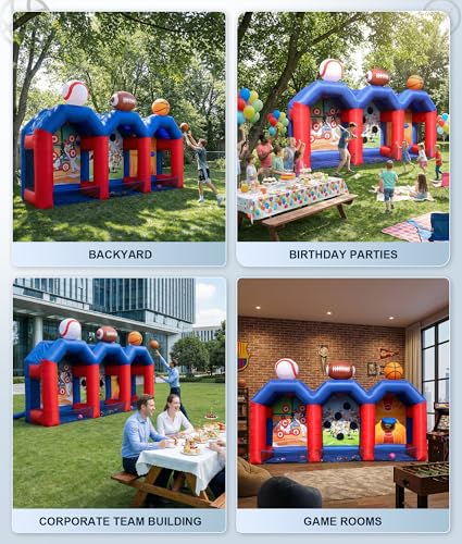 Inflatable Carnival Games, Inflatable Basketball Shot Football Baseball Toss Throwing Target, Basketball Football Baseball Game with 750w Blower for Indoor/Outdoor, Party, Lawn Interactive Game
