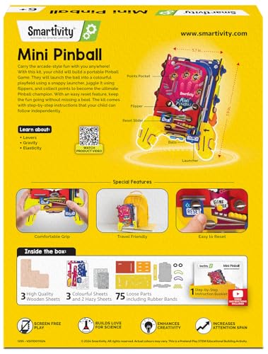 Smartivity DIY Mini Pinball Machine for Kids | Build Your Own Handheld Pocket Pinball Arcade Game | Screen-Free STEM Toy | Birthday Gift for Boys & Girls 6 7 8 9 10 11 12 - style: Mini Pinball