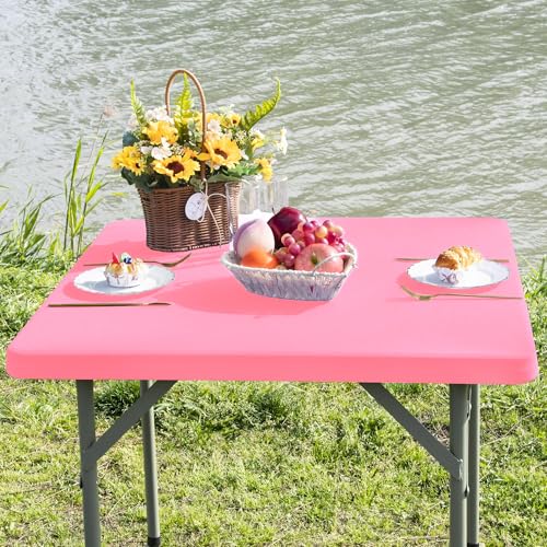 Square Fitted Table Cover Elastic Tablecloth Stretch Spandex Table Topper Cap Cover for Dining Kitchen Home Party Pink 34X34 Inch - color: Pink, size: 34" x 34" (Square)