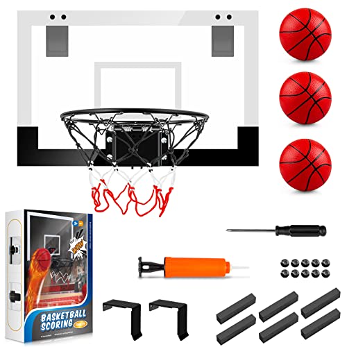 Indoor Basketball Hoop Boys Gifts for Teens Door Room Basketball Hoop Mini Hoop with Scoreboard, 3 Balls and Batteries Basketball Toys for 8 9 10 11 12 - style: BlackWhite Basketball Hoop without Scoer