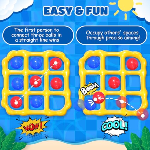 MGparty Pool Games Toys Set - Inflatable Tic Tac Toe Pool Toy with 10 Balls - Summer Outdoor Water Fun for Kids Adults Teens Family Swimming Pool Float Beach Backyard Party Game (2-10 Players)