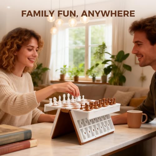 3D Printed Chess Set, Foldable Book Chess Set with Magnetic Pieces and Built-in Space, Bookshelf Board Game for Adults and Families