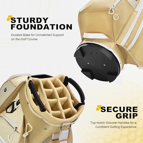 uniHimal Golf Cart Bag, 15 Way Organizer Divider Top with Handles and Rain Cover - color: Gold