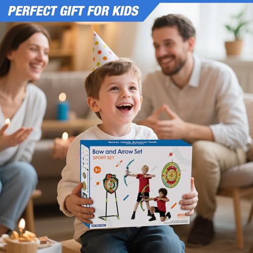 HYES 2 Pack Kids Bow and Arrow with 29" Large Dart Board, LED Light Up Archery Set with 24 Suction Cup Arrows, Indoor Outdoor Sport Toys Gifts for 3 4 5 6 7 8 9 10 11 12 Year Old Boys Girls - size: 2 pack-dartboard target