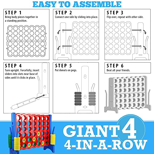 Giantville Giant 4 in a Row Connect Game + Storage Carry Bag - 4" Wide X 3.5" Tall - Oversized Jumbo Sized Entertainment for Outdoor/Indoor Play for Kids & Adults - Durable Waterproof - 2024 Version - style: Game with Bag