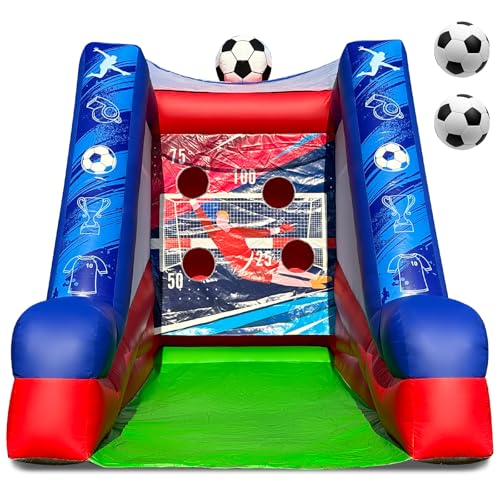 Inflatable Soccer Dartboard, Commercial Grade PVC Soccer Game with 2 Balls & Air Blower, 4-Target Scoring Inflatable Carnival Game for Outdoor Fun, Home & Rental Use - style: Soccer