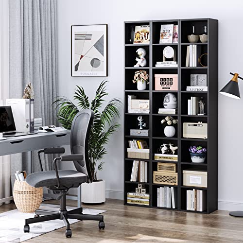 FOTOSOK 8-Tier Media Tower Rack, 11.6 X 9.3 X 70.9 Inches CD DVD Slim Storage Cabinet with Adjustable Shelves, Tall Narrow Bookcase Display Bookshelf for Home Office, Black - color: Black