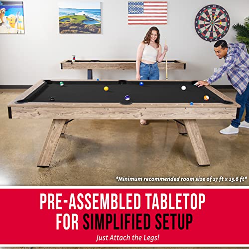 GoSports 8 ft Pool Tables with Wood Finish - Choose Your Style - Modern Billiards Table with 2 Cue Sticks, Balls, Rack, Felt Brush and Chalk - color: Black, Brown Wood Finish